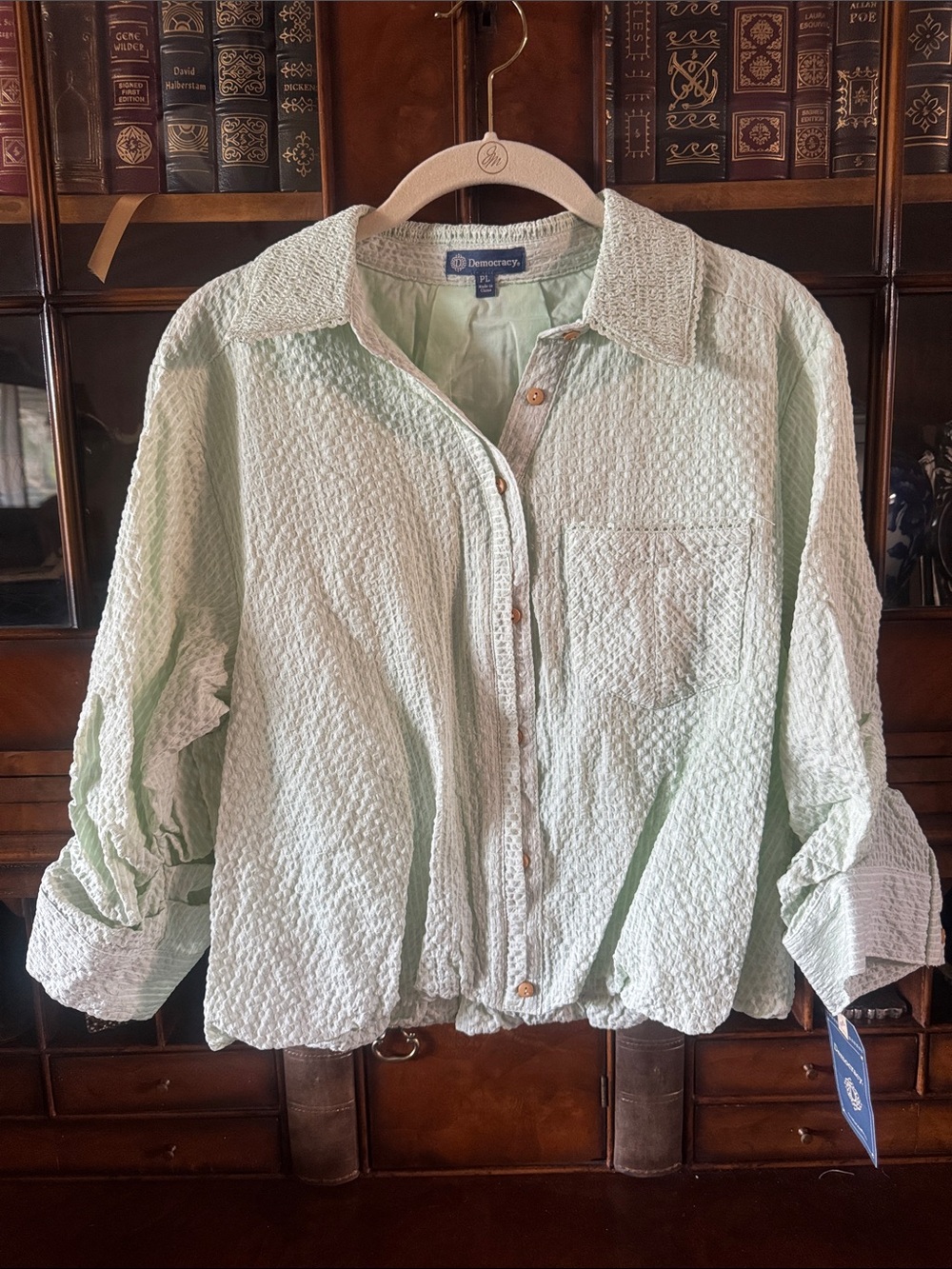 Democracy Mint Green Textured Button-Front Shirt